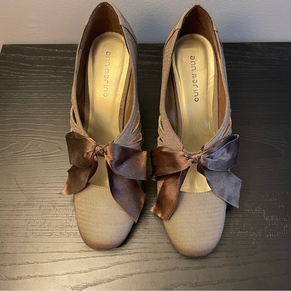 Ann Marino Women’s Dress Shoes 9M Heels Brown Satin Bow Cutouts Retro Academia - Picture 10 of 13